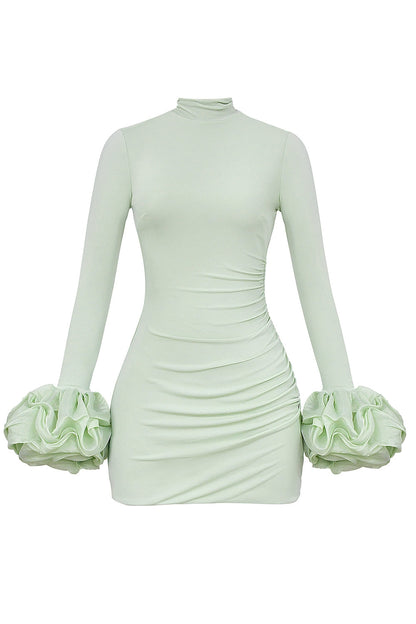 pistachio ruffle cuff mini dress - sale