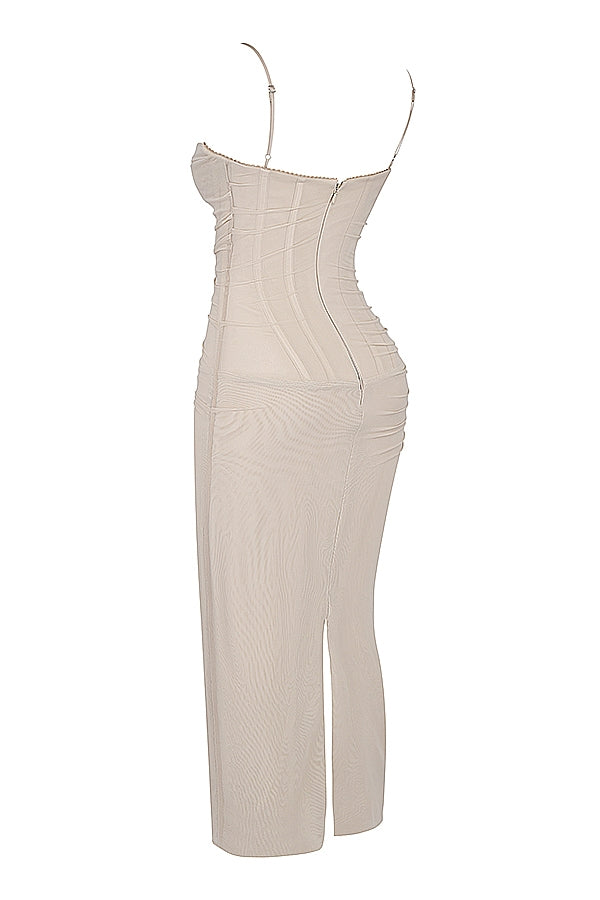 sand stretch mesh maxi dress