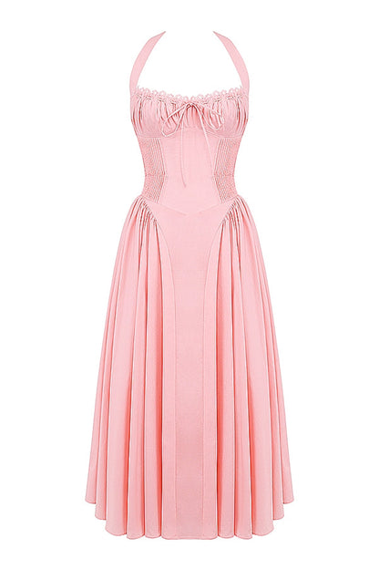 rose pink cotton halter midi sundress