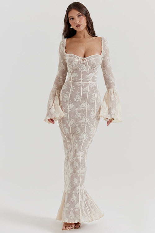 vintage cream lace maxi dress