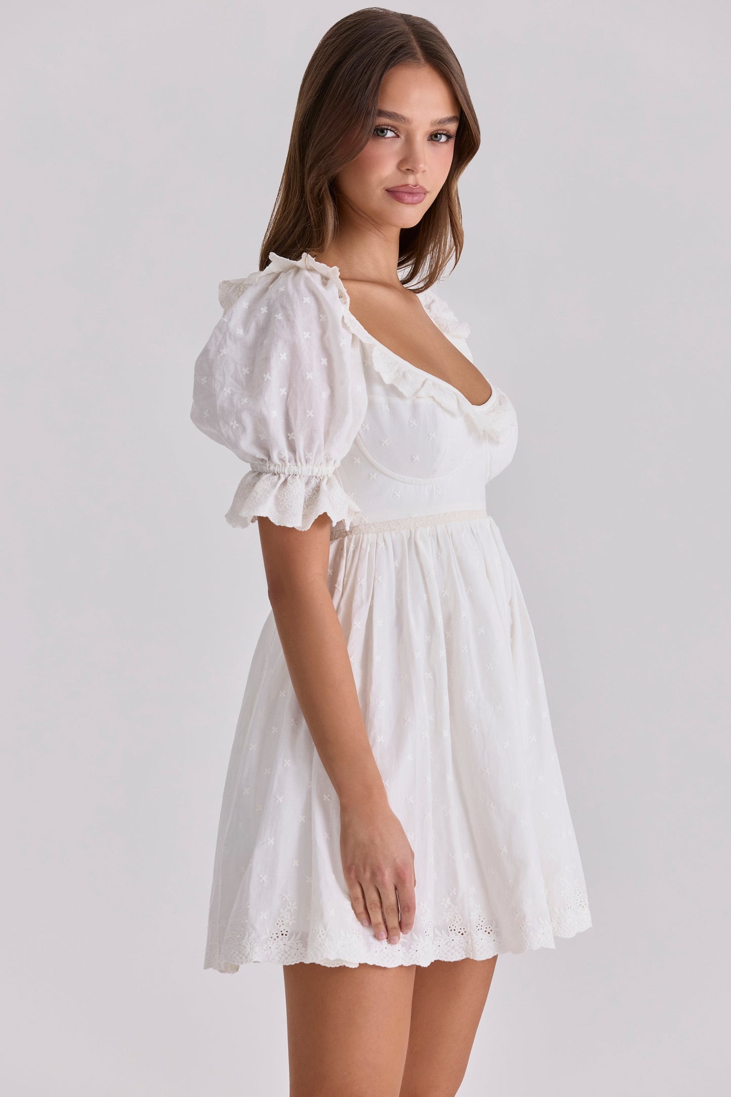 white broderie anglaise regency babydoll mini dress