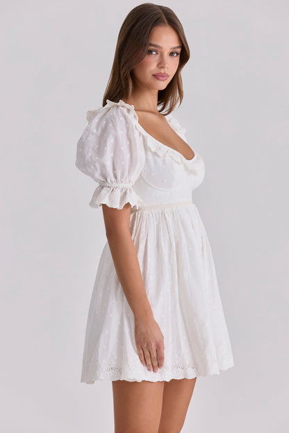 white broderie anglaise regency babydoll mini dress
