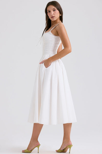 white broderie anglais & cotton midi dress