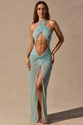 Cut-Out Halterneck Maxi Dress in Seafoam Green
