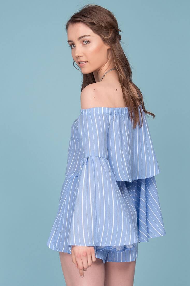 Blaine Tie Waist Pinstripe Shorts Blue