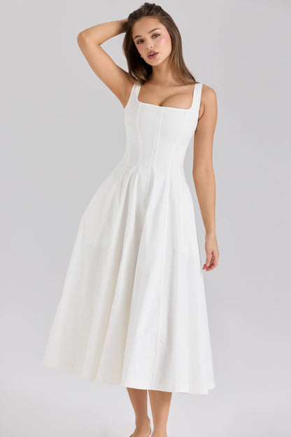 white stretch cotton midi sundress