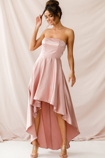 Belle Strapless High-Low Hem Dress Mocha