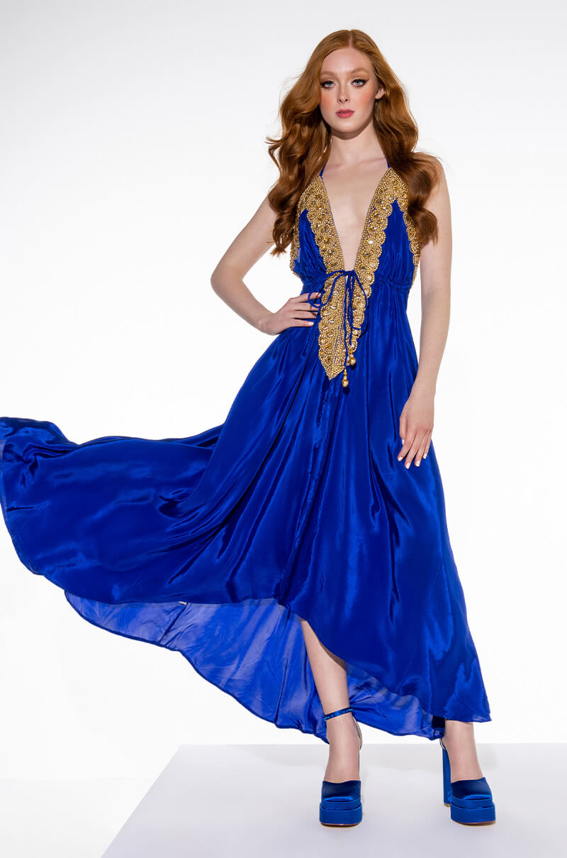 Private Oasis Maxi Dress (Royal Blue/Gold)