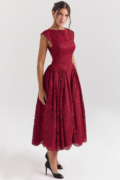 berry lace backless midi dress - sale