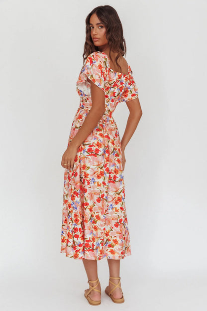 Carynna Flutter Sleeve Maxi Dress Floral Red