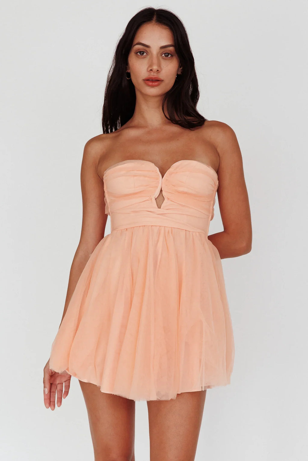 Summer Sweetheart Bow Back Mesh Mini Dress Peach