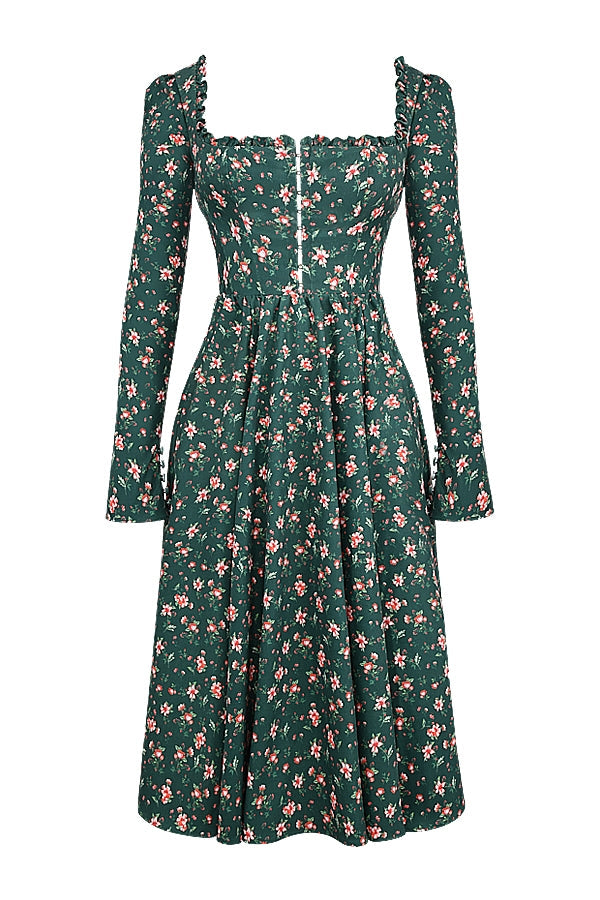 green floral print midi dress