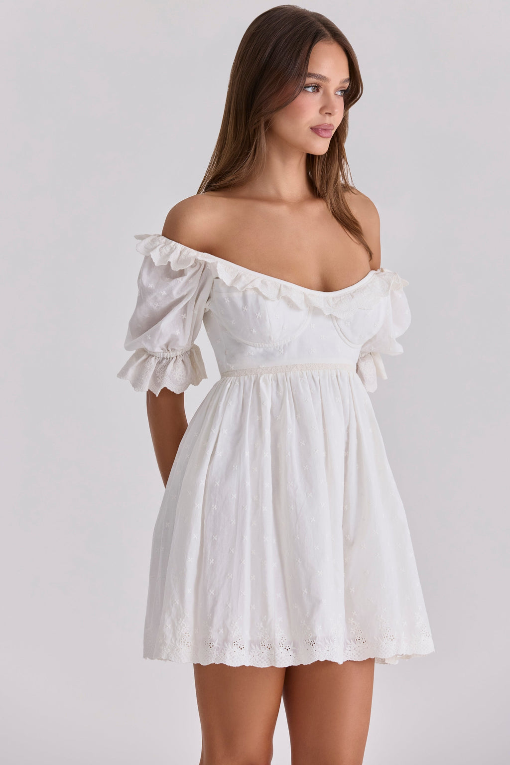 white broderie anglaise regency babydoll mini dress