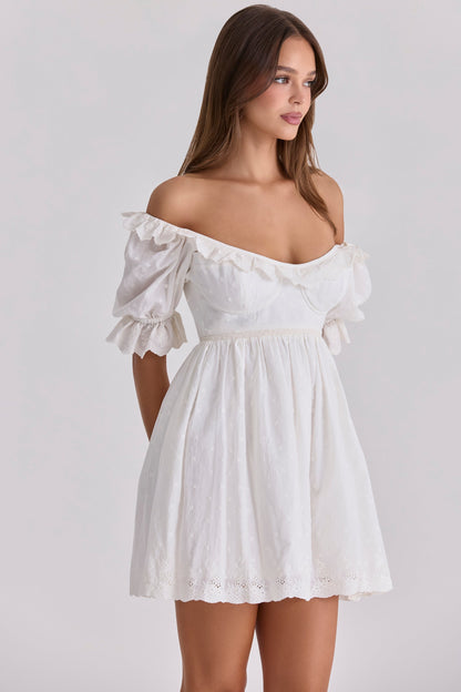 white broderie anglaise regency babydoll mini dress