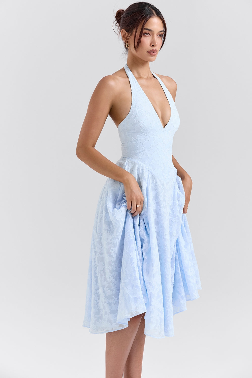 bluebell floral jacquard halter midi dress