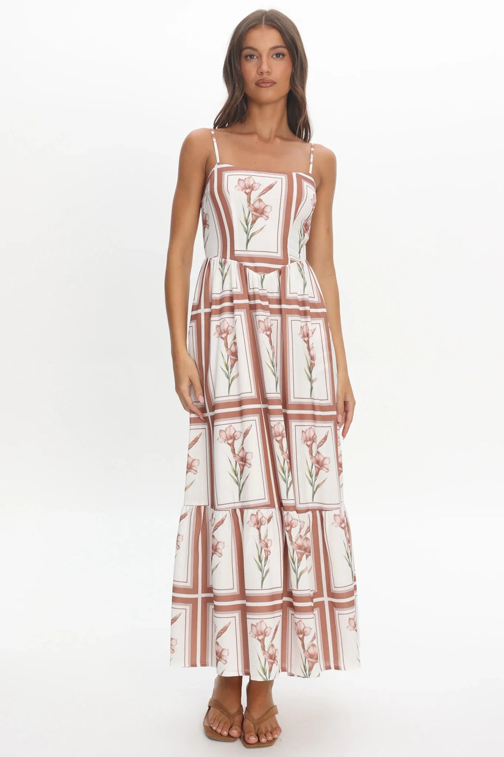 Newbury Bow Back Maxi Dress Floral Chocolate