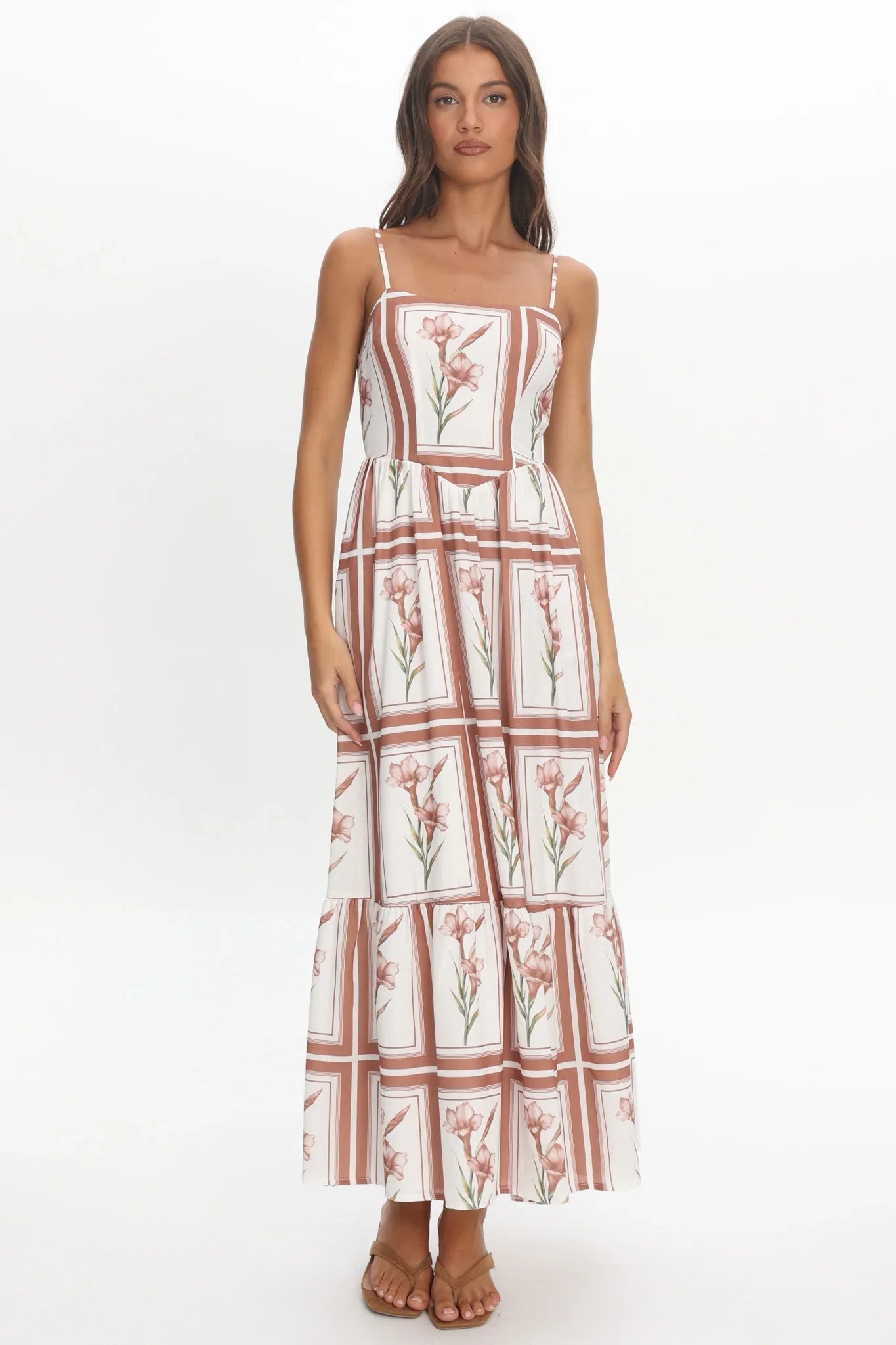 Newbury Bow Back Maxi Dress Floral Chocolate