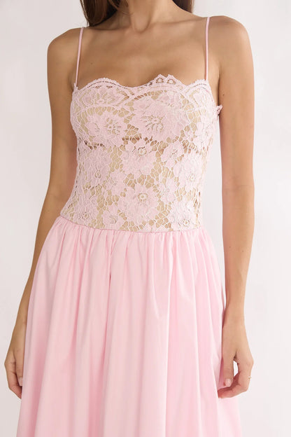 She's A Lady Lace Bodice Maxi Dress Pink