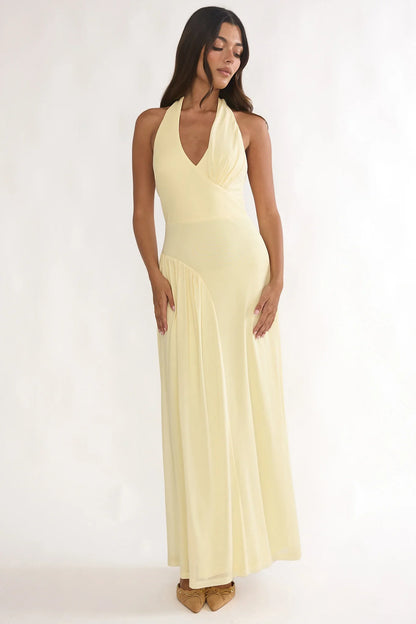 Ziera Ruched Insert Halter Maxi Dress Butter