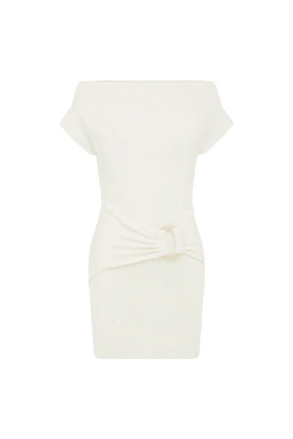 KAMRYN SIDE TIE KNIT MINI DRESS - WHITE