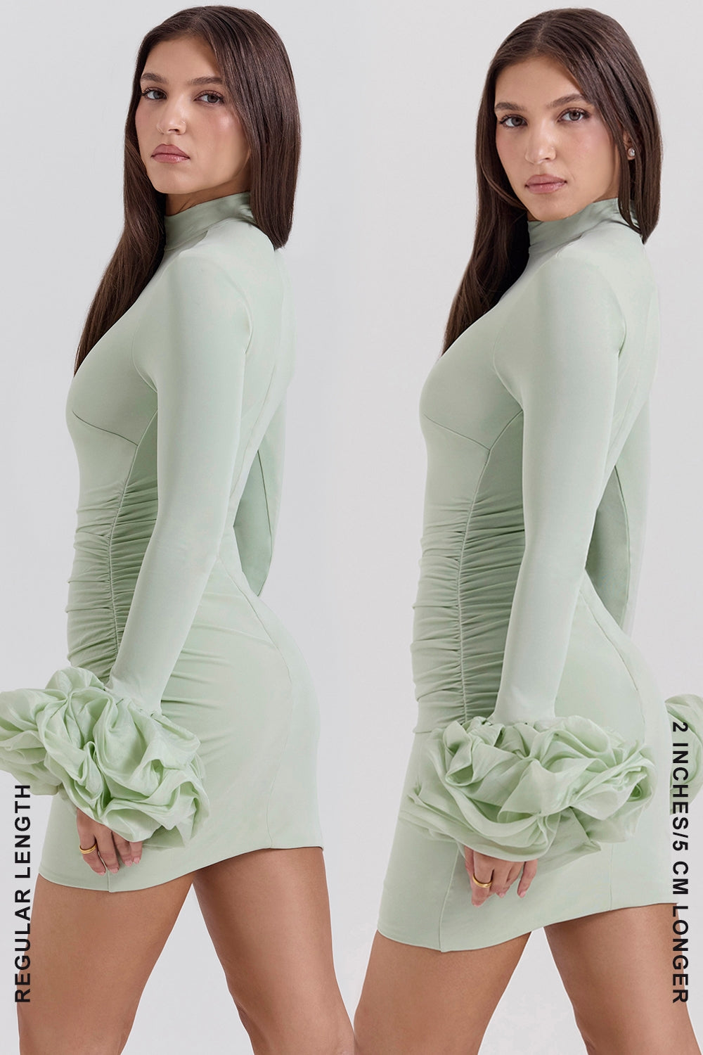 pistachio ruffle cuff mini dress - sale