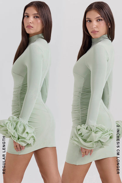pistachio ruffle cuff mini dress - sale