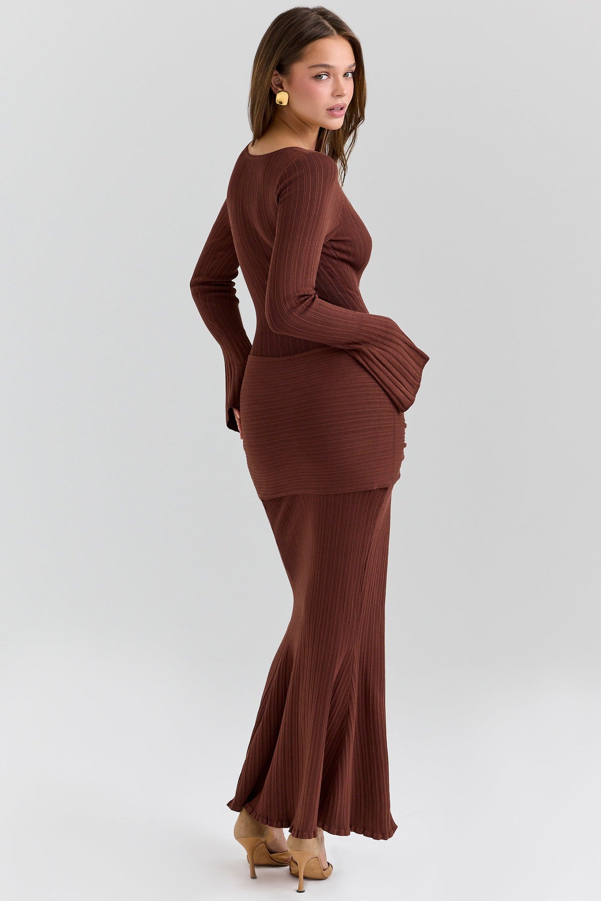 chocolate brown draped maxi dress