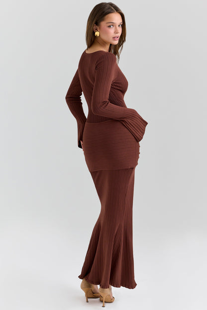 chocolate brown draped maxi dress