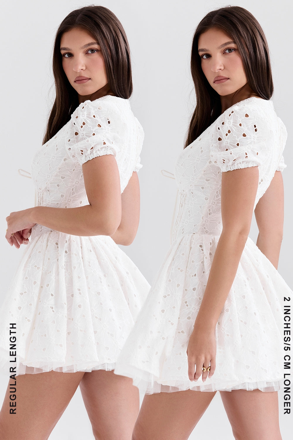 white pleated broderie anglais mini dress