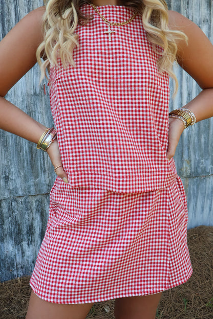 Gingham Skort Set - Red