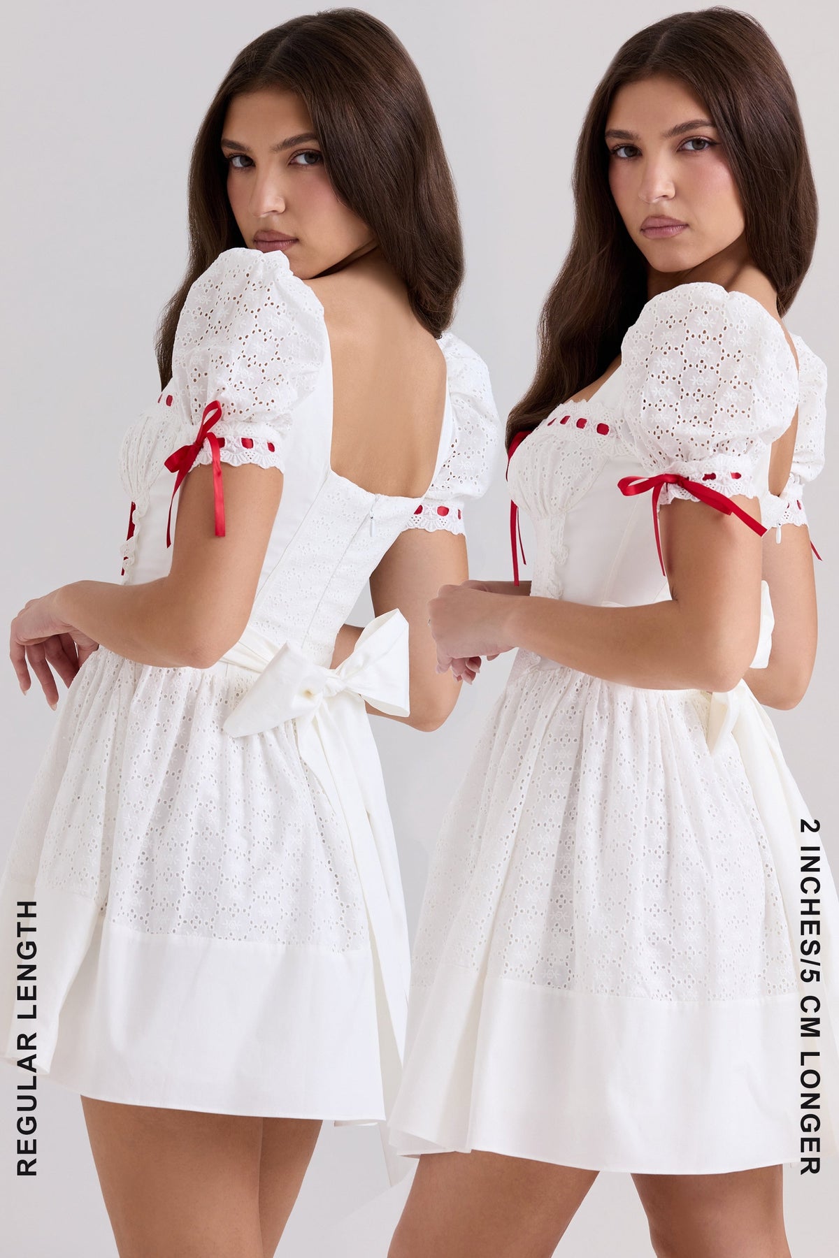 white broderie anglaise puff sleeve mini dress