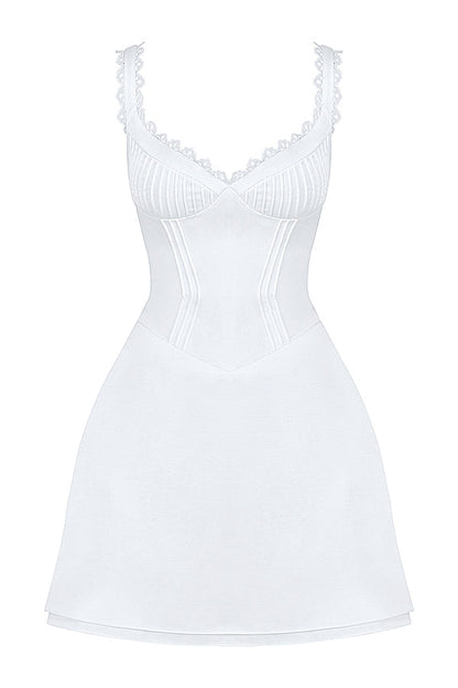 white pin tuck mini dress