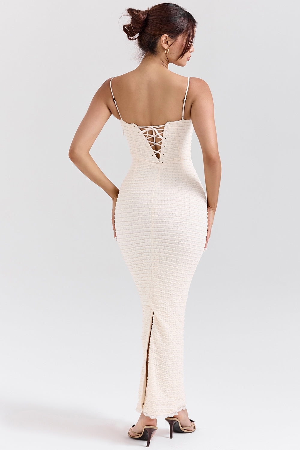 cream tea frill lace midi dress
