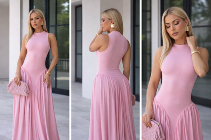 Sculpted Flow Maxi Dress - Pink