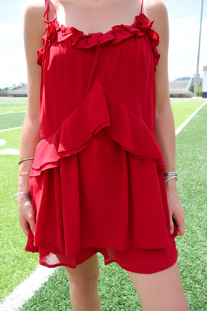 Crimson Tiered Ruffle Romper