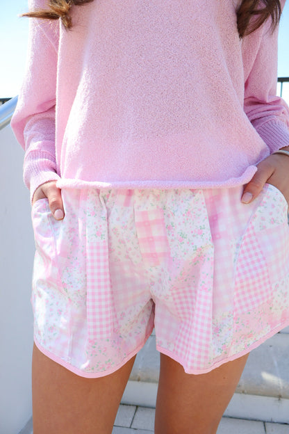 Floral Patchwork Active Shorts - Pink