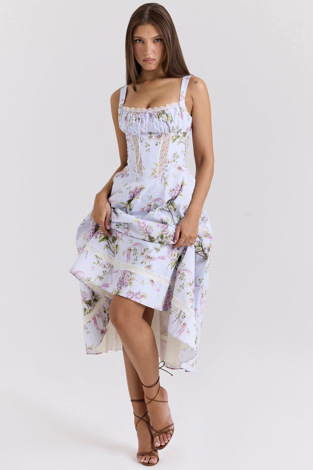 lilac floral cotton midi sundress