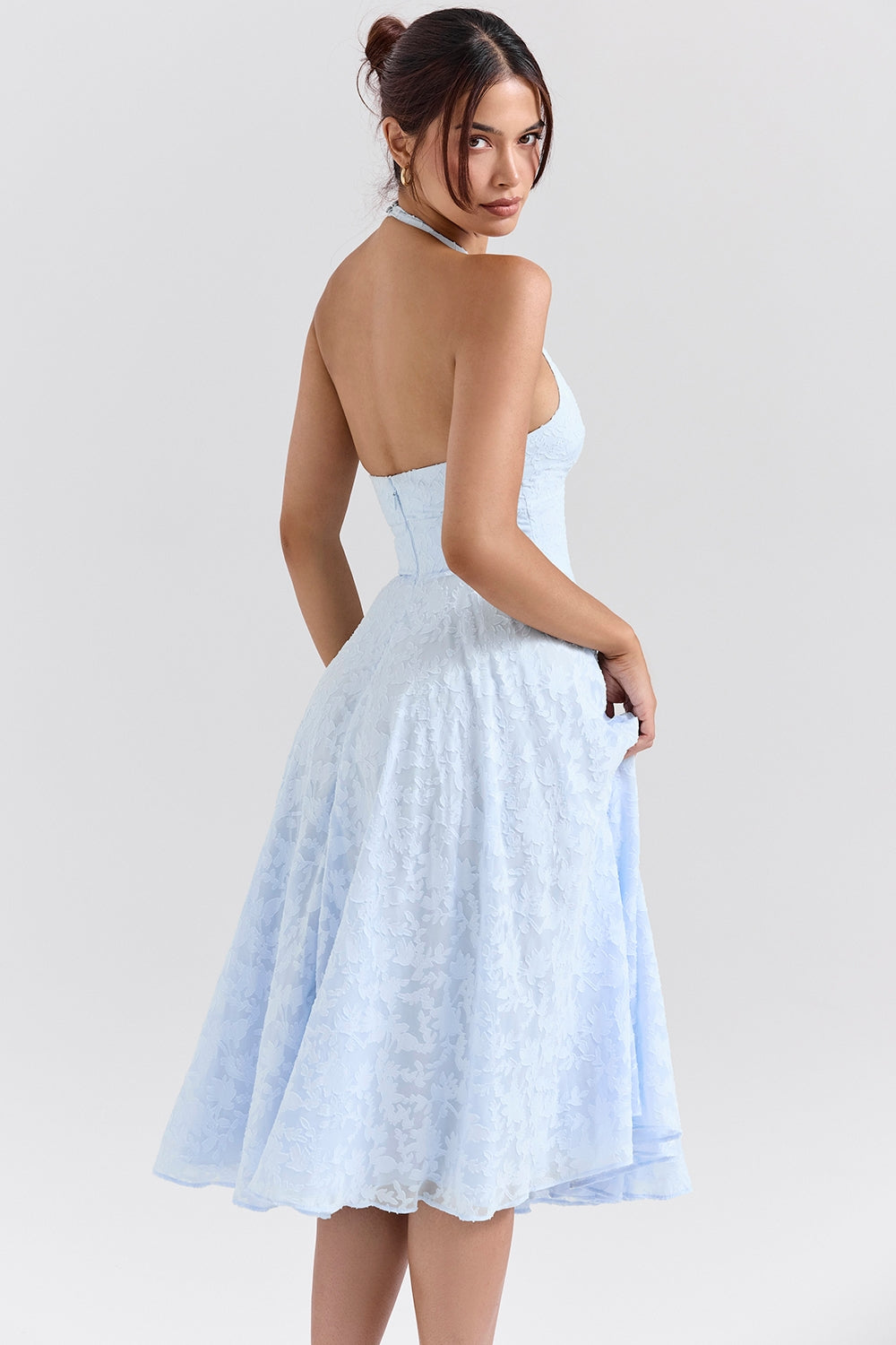 bluebell floral jacquard halter midi dress