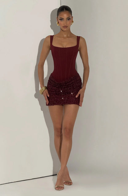 Yeona Mini Dress - Burgundy