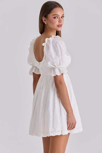 white broderie anglaise regency babydoll mini dress