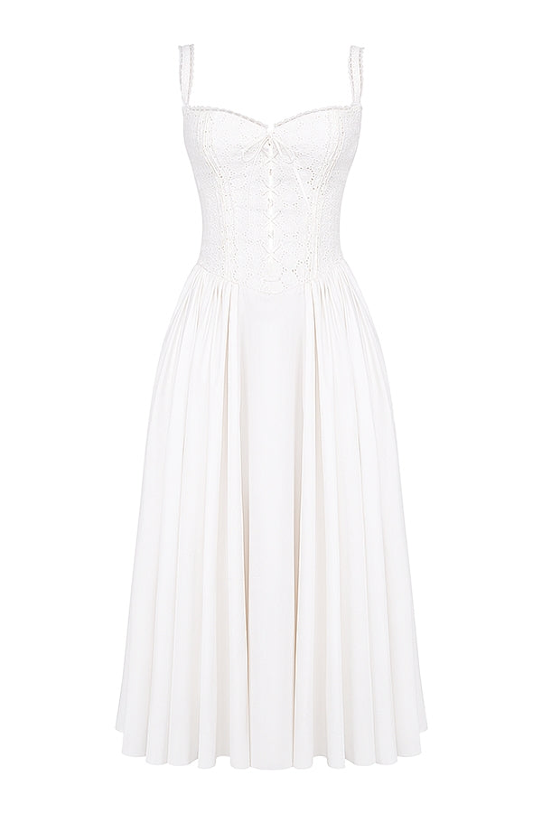 white broderie anglais & cotton midi dress
