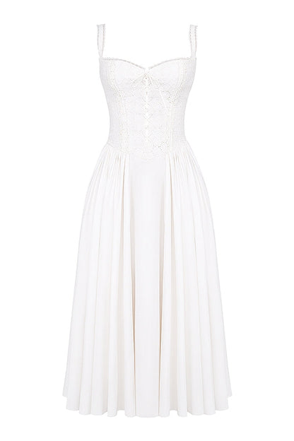 white broderie anglais & cotton midi dress