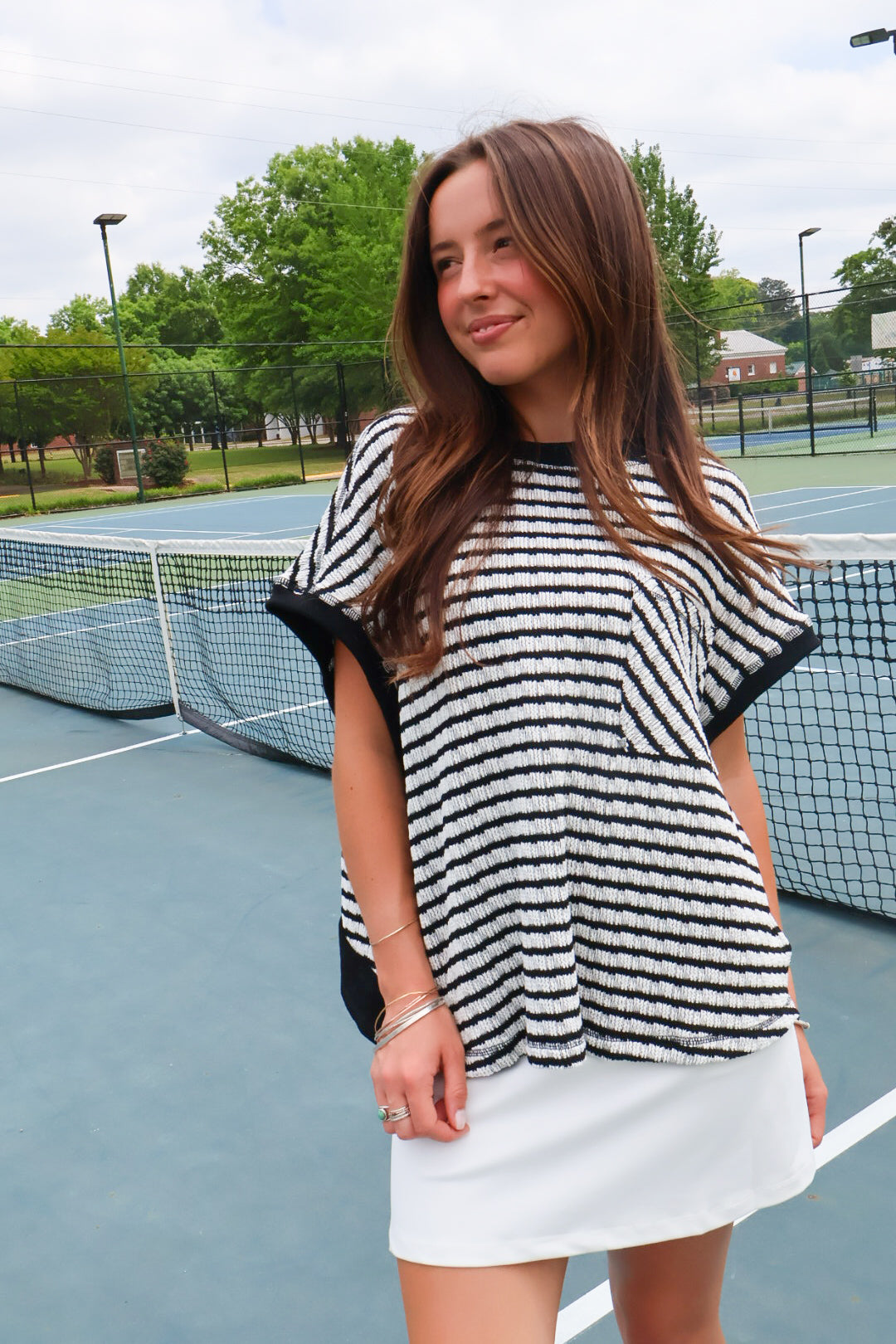Open Back Striped Tee - Black