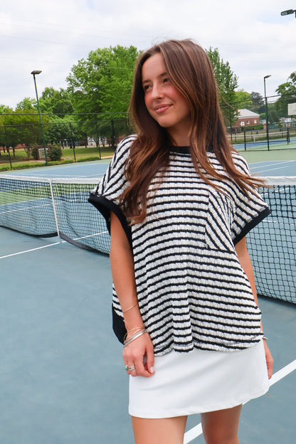 Open Back Striped Tee - Black