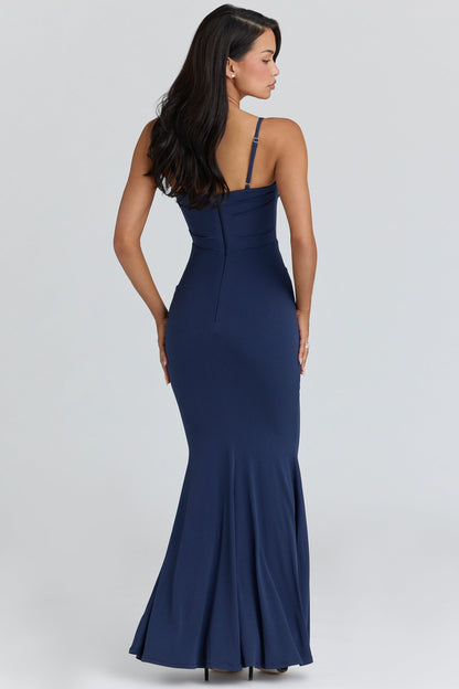 navy corset maxi dress