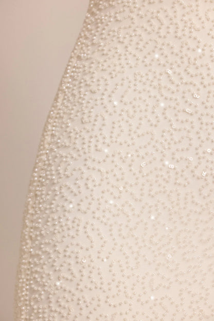Embellished Square Neck Mini Dress in White