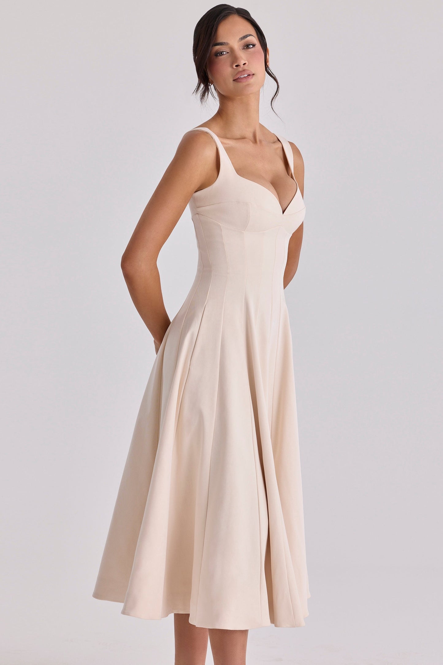vintage ivory twill silhouette midi dress