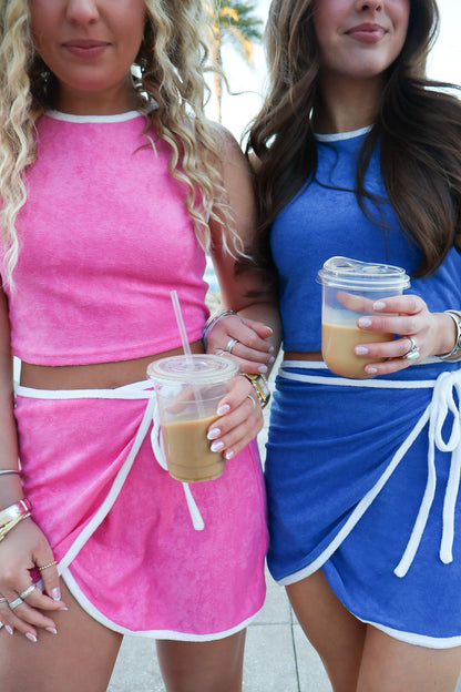 Terry Cloth Crop Top + Mini Skirt Set - Cobalt Blue