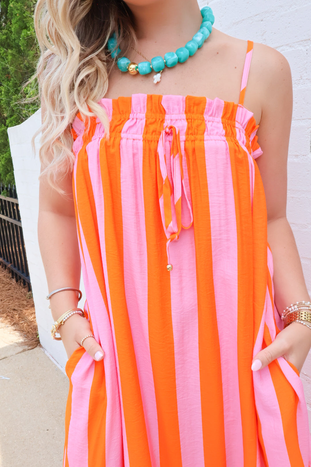 Sunset Stroll Stripe Maxi Dress - Orange + Pink