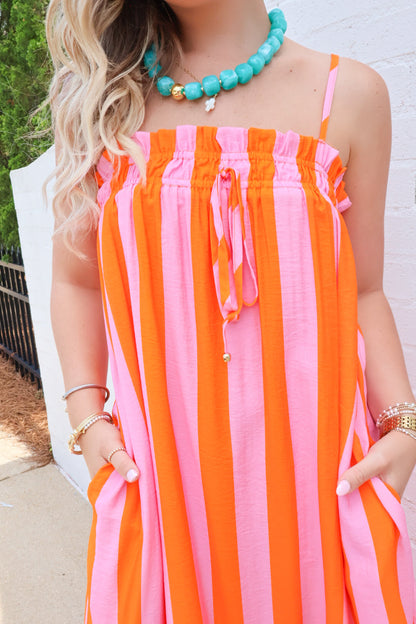 Sunset Stroll Stripe Maxi Dress - Orange + Pink